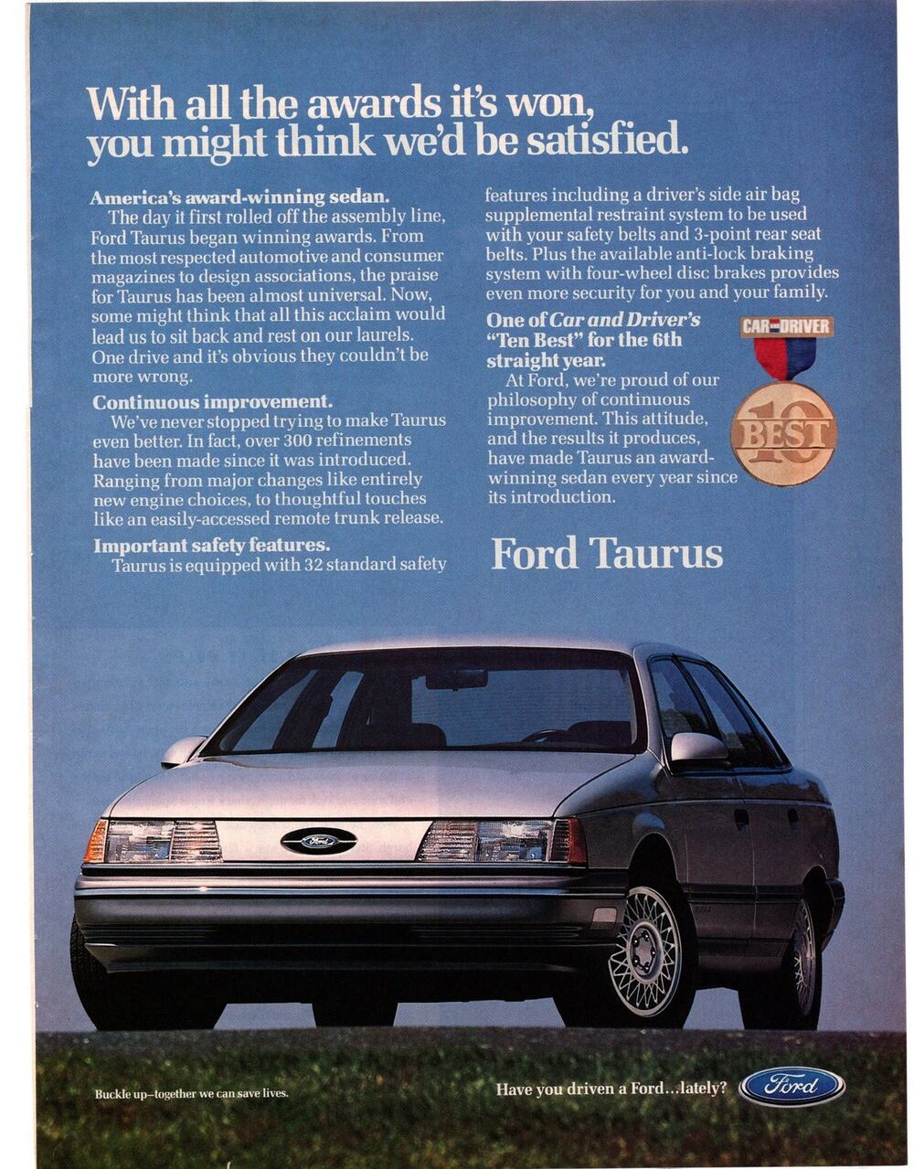 Ford Taurus Advertisement 1990 Vintage Full Color Automobilia Family Car Sedan